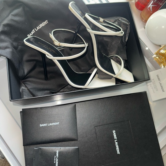 Saint Laurent Black and White Strappy Heels - Picture 1 of 8